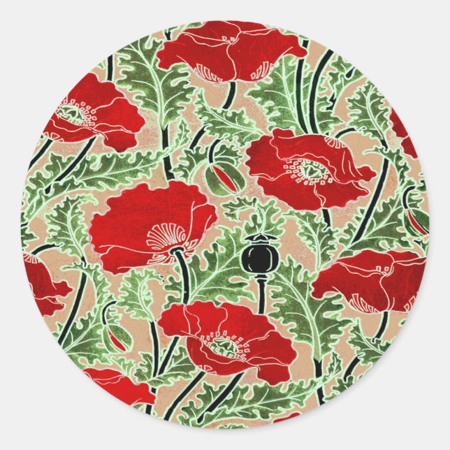 Red Poppy Classic Round Sticker (Front)