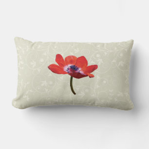 Red Poppy Closeup Lumbar Pillow