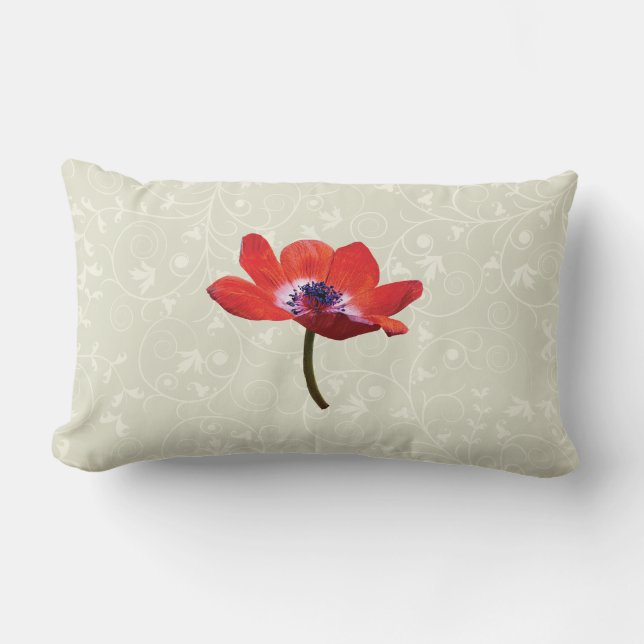 Red Poppy Closeup Lumbar Pillow (Front)