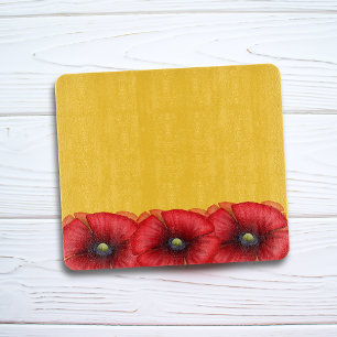 Red Poppy cluster on yellow Glass Chopping Board