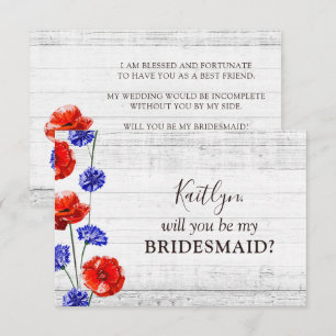 Red Poppy Cornflower Rustic Bridal Party Proposal Invitation