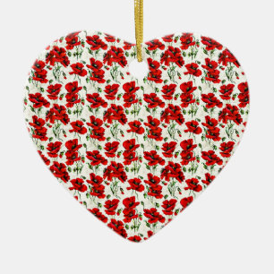 Red Poppy Design Ceramic Ornament
