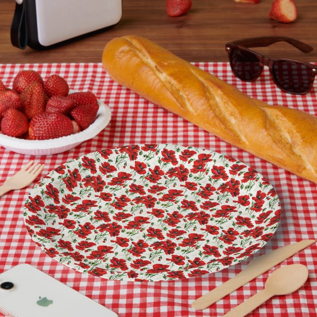Red Poppy Design Paper Plate (Picnic)