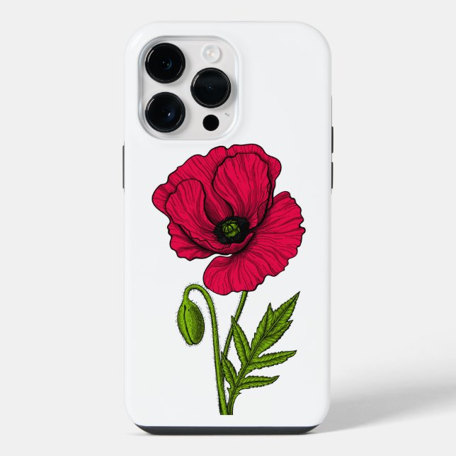 Red poppy drawing iPhone case (Back)