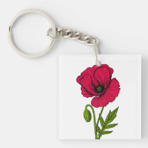 Red poppy drawing keychain