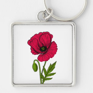 Red poppy drawing keychain