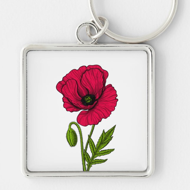 Red poppy drawing keychain (Front)