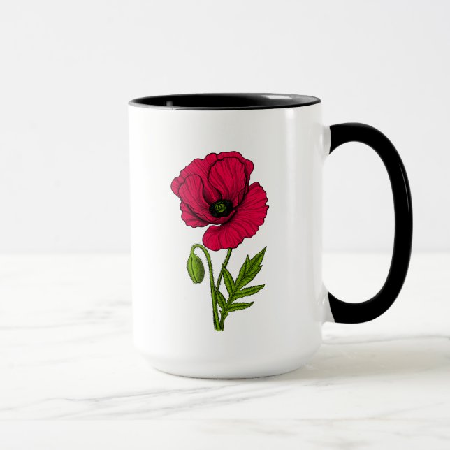 Red poppy drawing mug (Right)