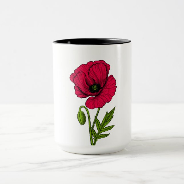 Red poppy drawing mug (Center)