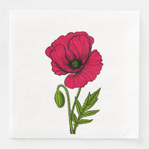Red poppy drawing napkin