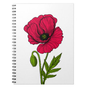 Red poppy drawing notebook