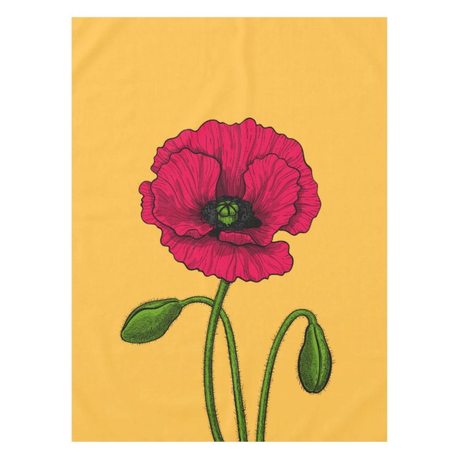 Red poppy drawing tablecloth (Front)