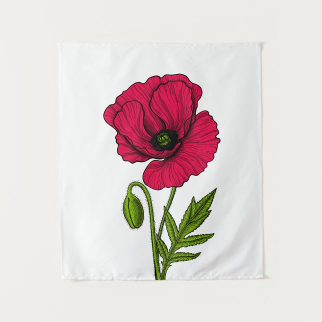 Red poppy drawing tapestry (Front)