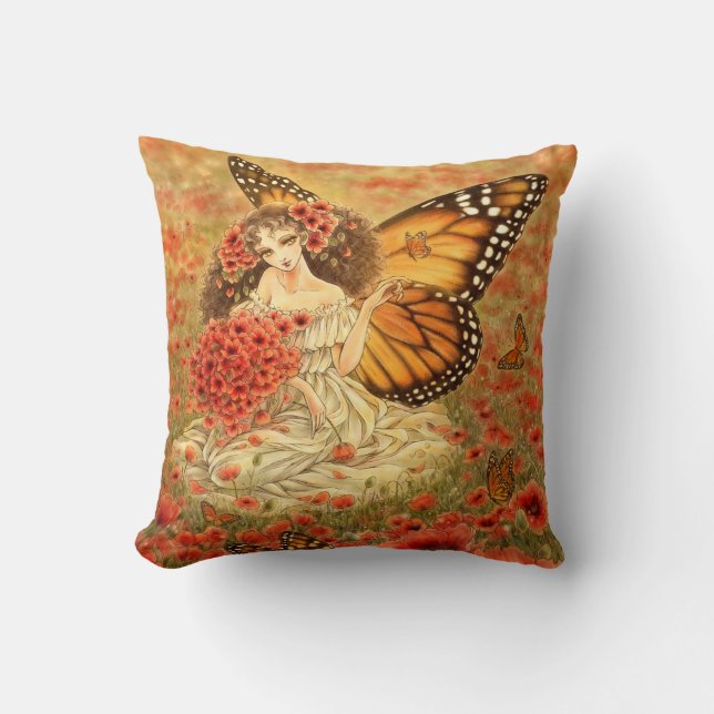 Red Poppy Fantasy Pillow (Front)
