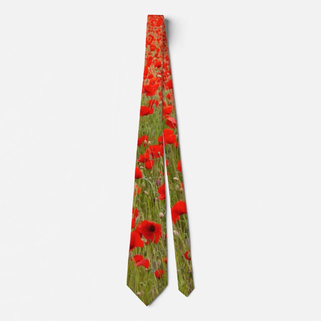 Red poppy field of flowers tie (Front)
