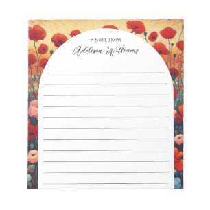 Red Poppy Field Painting Lined Personalized Notepad