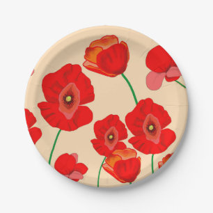 Red Poppy Field   Paper Plate