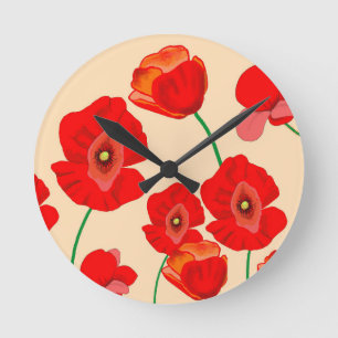 Red Poppy Field Round Clock
