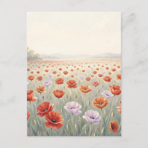 Red Poppy Field Wildflower Meadow  Postcard
