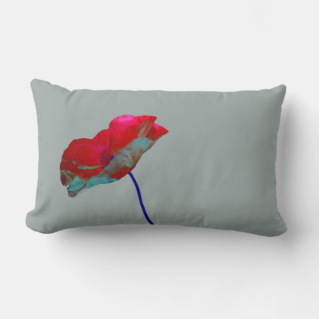 Red poppy floral design lumbar pillow (Front)
