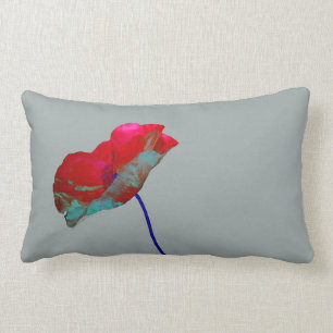 Red poppy floral design lumbar pillow