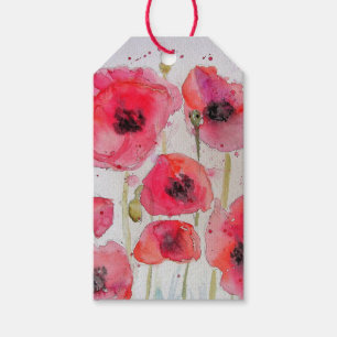 Red Poppy floral Flower Pattern Paper Party Plate Gift Tags