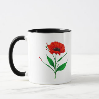 Red Poppy floral illustration Mug