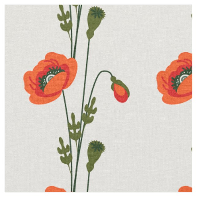 Red poppy floral pattern fabric (Close Up)
