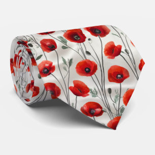 Red Poppy Floral Pattern Tie