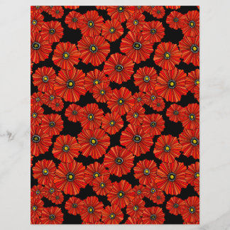 Red poppy floral scrapbook paper 8.5x11
