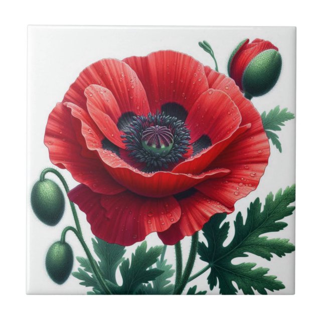 Red Poppy Floral Tile (Front)