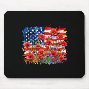 Red poppy flower american flag memorial day mouse pad