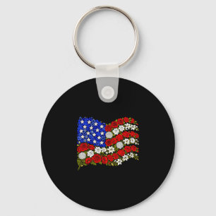 Red poppy flower american flag remembrance 4th of keychain