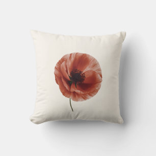 Red Poppy Flower Botanical Art Design Throw Pillow