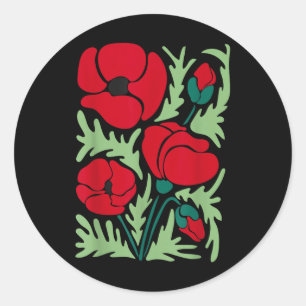 Red Poppy Flower Botanical Poppies Veterans Day Us Classic Round Sticker
