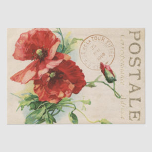Red Poppy Flower Carte Postale French Decoupage    Tissue Paper