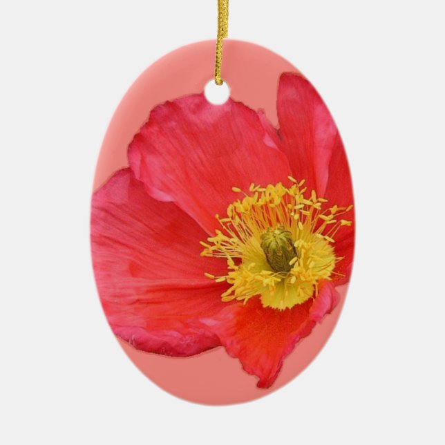 Red Poppy Flower Ceramic Ornament (Front)