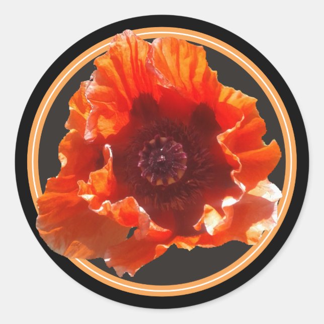 Red Poppy Flower Classic Round Sticker (Front)