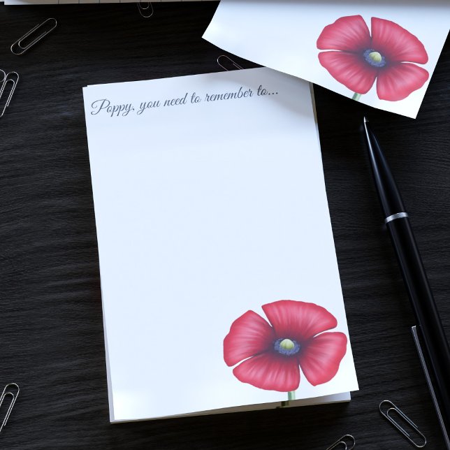 Red Poppy Flower Custom Name White Post it Notes (Pop your name on these cute poppy post it notes)