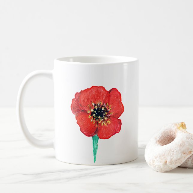 Red poppy flower,  Floral Classic Zazzle Coffee Mug (With Donut)