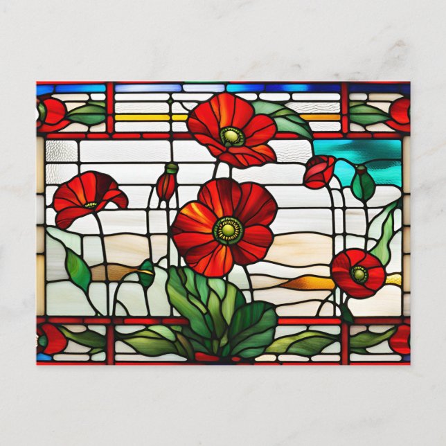 Red Poppy Flower Garden Stained Glass   Postcard (Front)