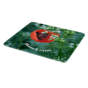Red Poppy Flower Glass Cutting Board Floral Art