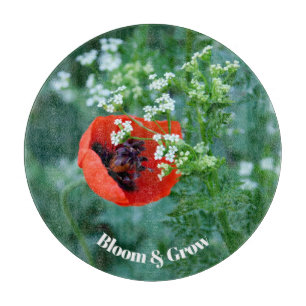 Red Poppy Flower Glass Plate   Floral Home Gift Cutting Board