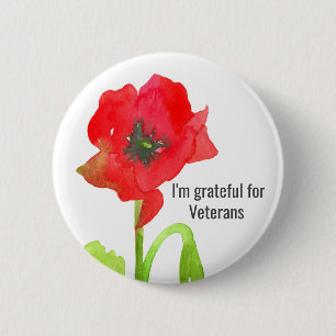 Red Poppy Flower Grateful For Veterans 2 Inch Round Button