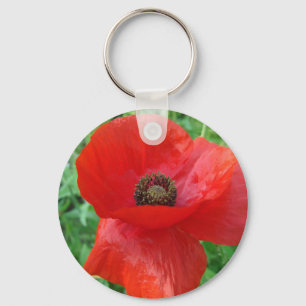 Red Poppy Flower Keychain