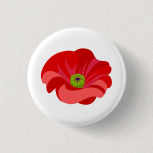 Red poppy flower on white 1 inch round button