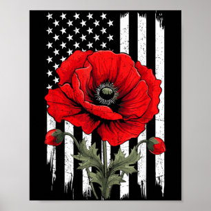 Red Poppy Flower Patriotic Flag USA Memorial Day Poster