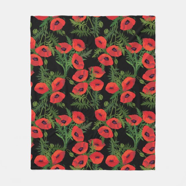 Red Poppy Flower Pattern Fleece Blanket (Front)