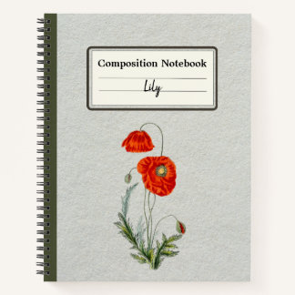 Red Poppy Flower Personalized Composition Notebook