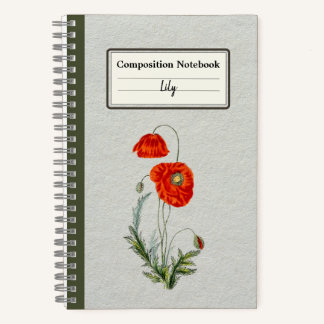 Red Poppy Flower Personalized Composition Notebook